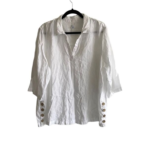 Sigrid Olsen Tops - SIGRID OLSEN Linen Oversized Popover Tunic Blouse White 1X